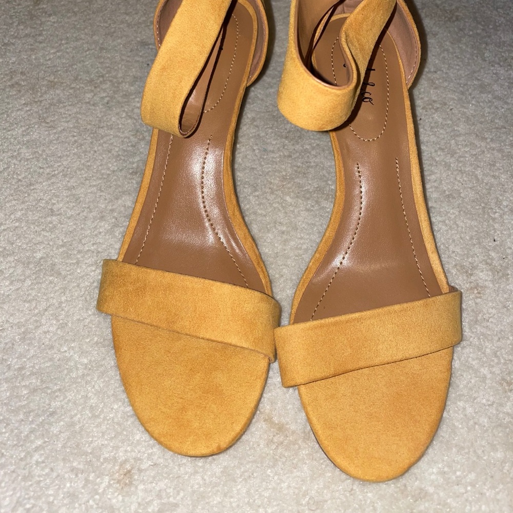 Brand new mustard color suede 2 inch heels